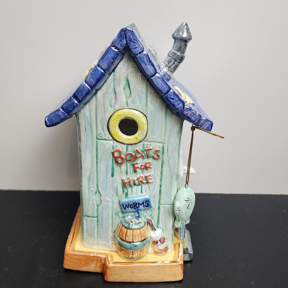 Bait Shop Ceramic Bird House 2-Part Nautical Whimsical Indoor Home Decor